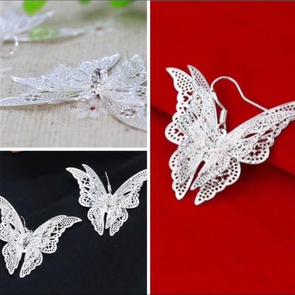 SOLD: Silver Plated Butterfly Hook Earrings - Picture 4 of 8